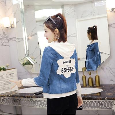 ÁO KHOÁC JEAN CÓ NÓN PHỐI TRẮNG IN HÌNH - NK300